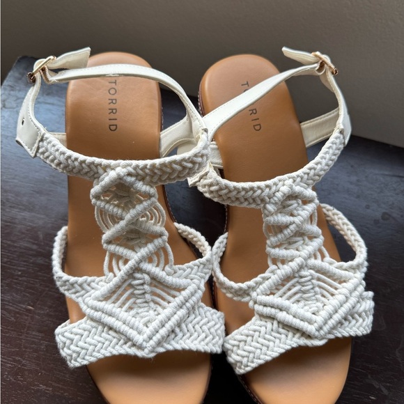 Torrid Knit Cream Wedge Sandals - Picture 3 of 7